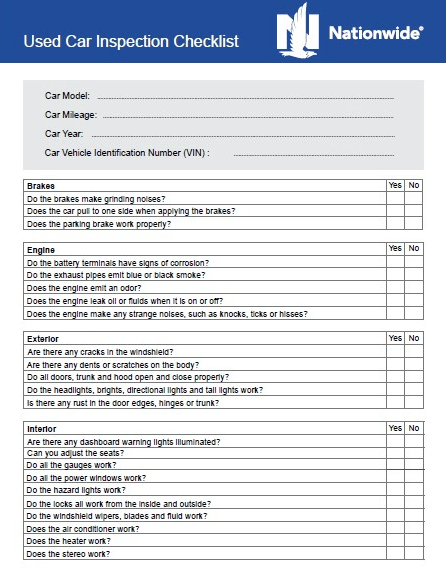 Used Car Inspection Checklist Buying Tips