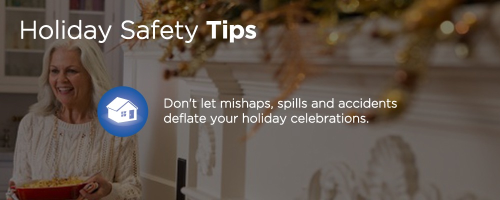 a woman standing with text 'holiday safety tips'