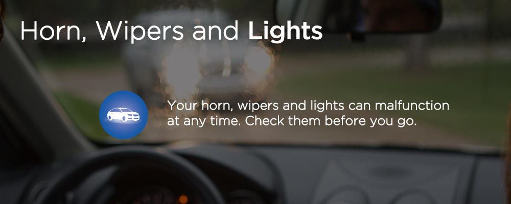a car dashboard with text "horn,wipers, and lights"