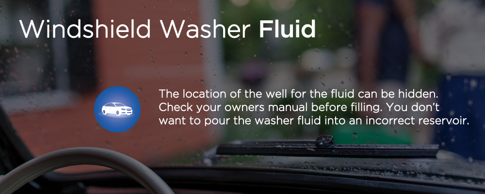 a car windshield with text "windshield washer fluid"