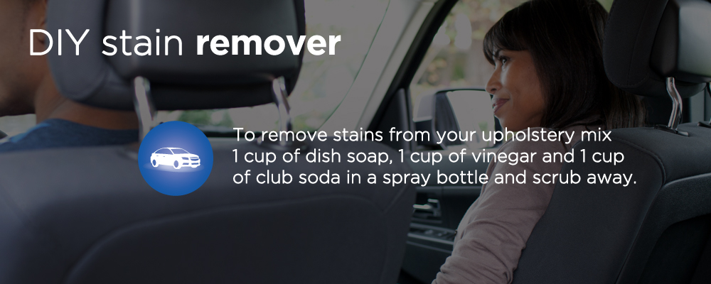 people sitting in a car with text 'DIY stain remover'