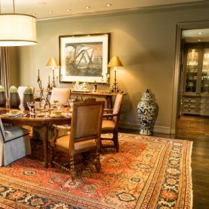 Dining room with large rug