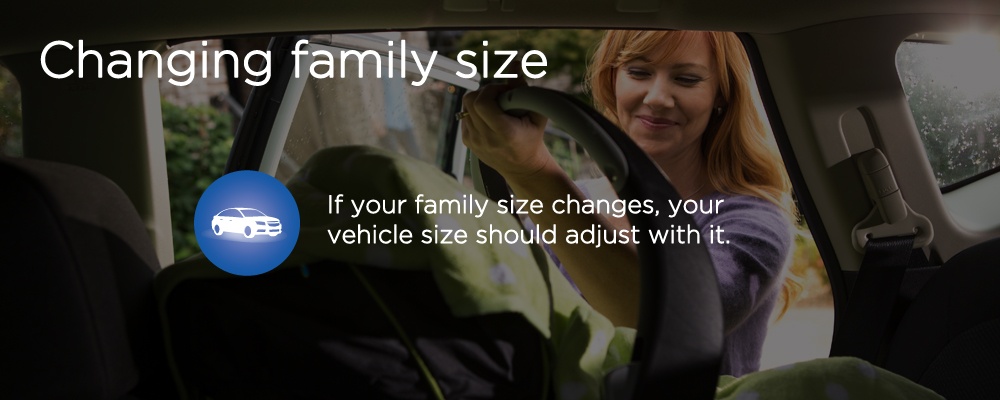 a woman holding a car seat with text "changing family size"