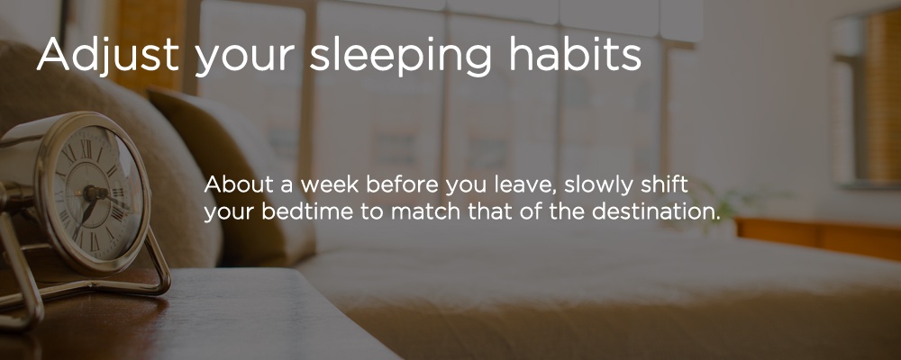 a bed with text 'adjust your sleeping habits'