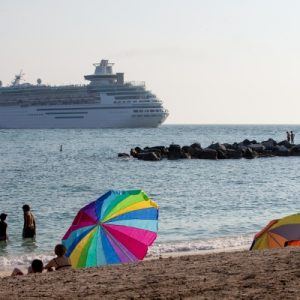 view of cruise liner from beach