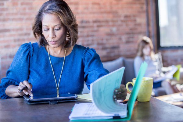 Woman using a tablet device