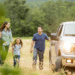 family outside their SUV
