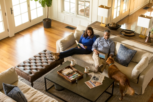 a couple relaxing in their living room