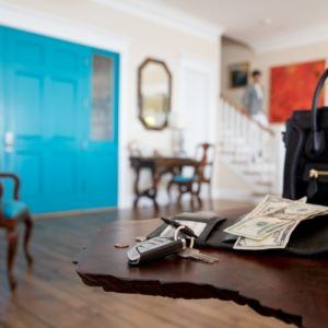 cash and a purse on a table