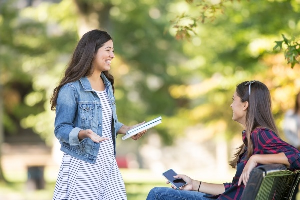 two students talking