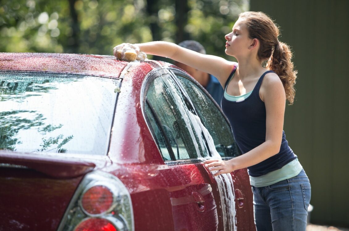 Girl washing car