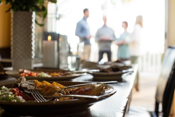 plates with food on a kitchen counter