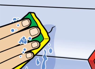 illustration of a hand holding a tool to repair a scratch