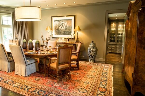 Dining room with large rug