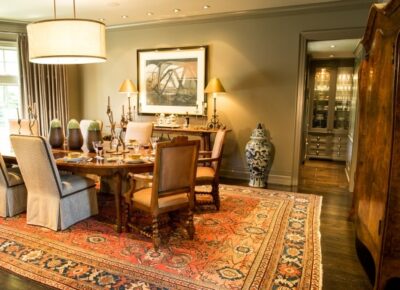 Dining room with large rug