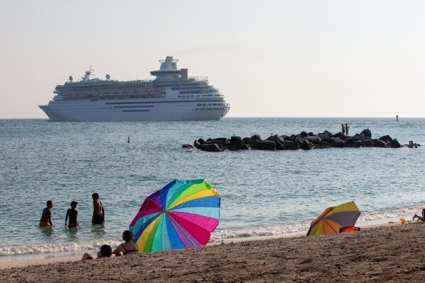 view of cruise liner from beach