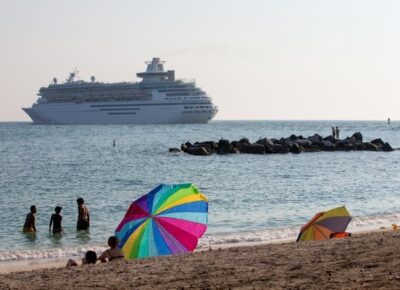view of cruise liner from beach