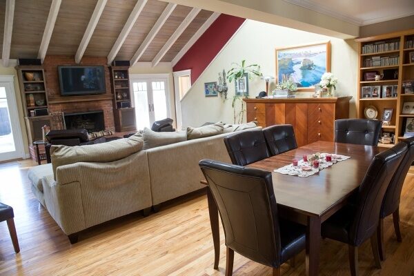 Interior of house with vaulted ceiling