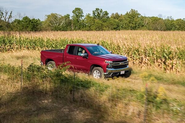 a red pickup truck