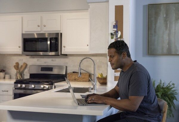 Man working from home on computer