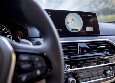 Close up of a digital car dashboard screen