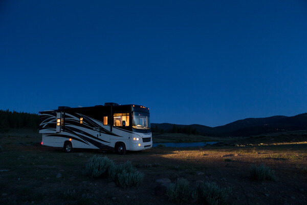 RV in a desert at night