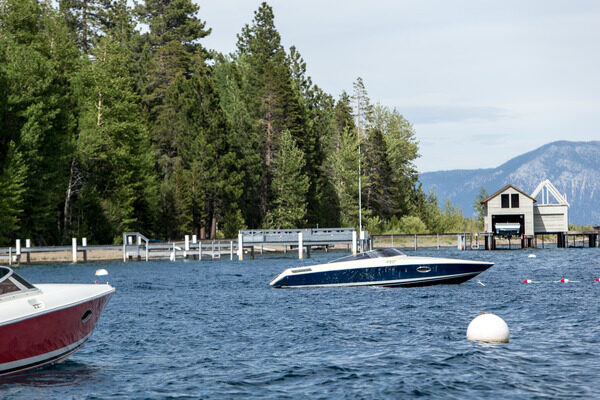 Boats sitting on a lake