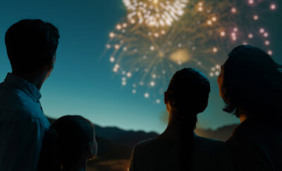 A family watching fireworks.