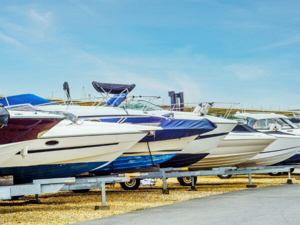 Boats parked at a dock.