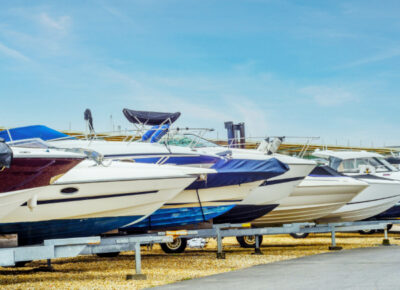Boats parked at a dock.