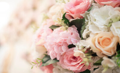 Pink flowers for a wedding.